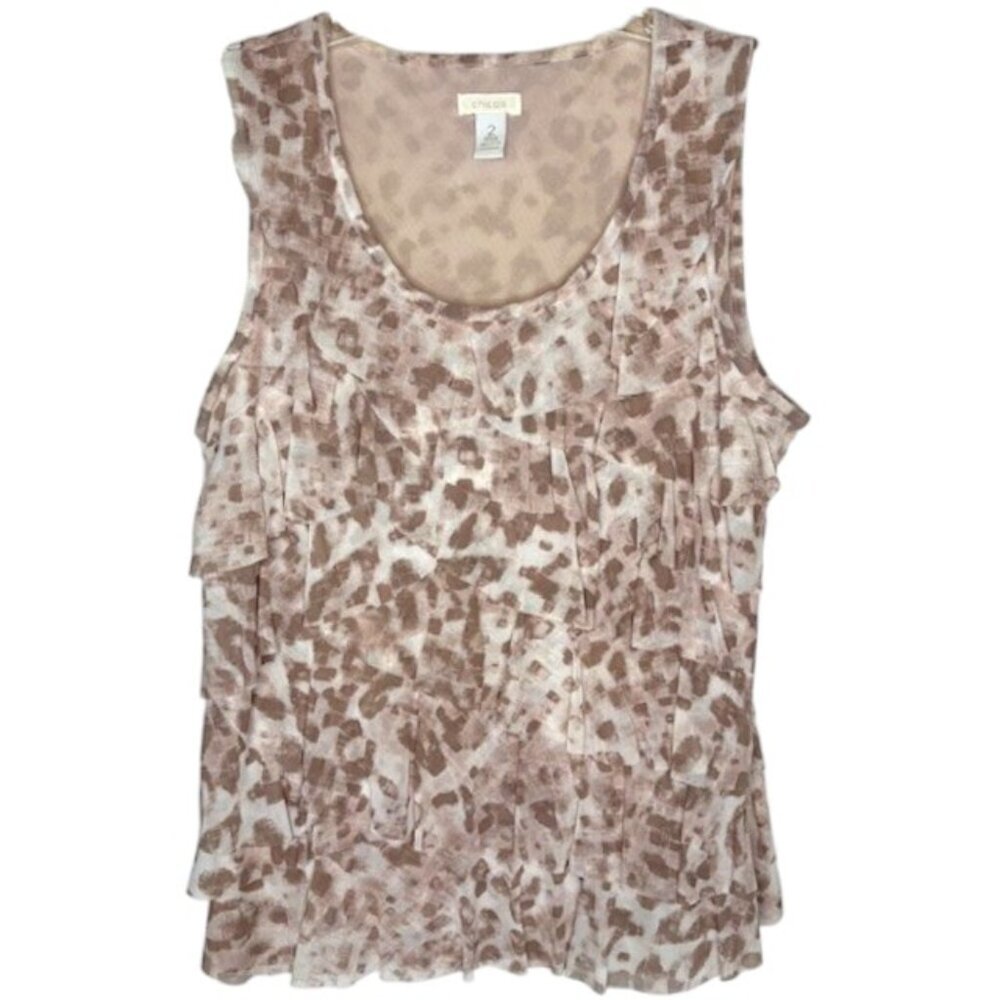 Chico's Ruffled Tank Animal Print - Pink/Brown/Tan - 2 (US 12-14)